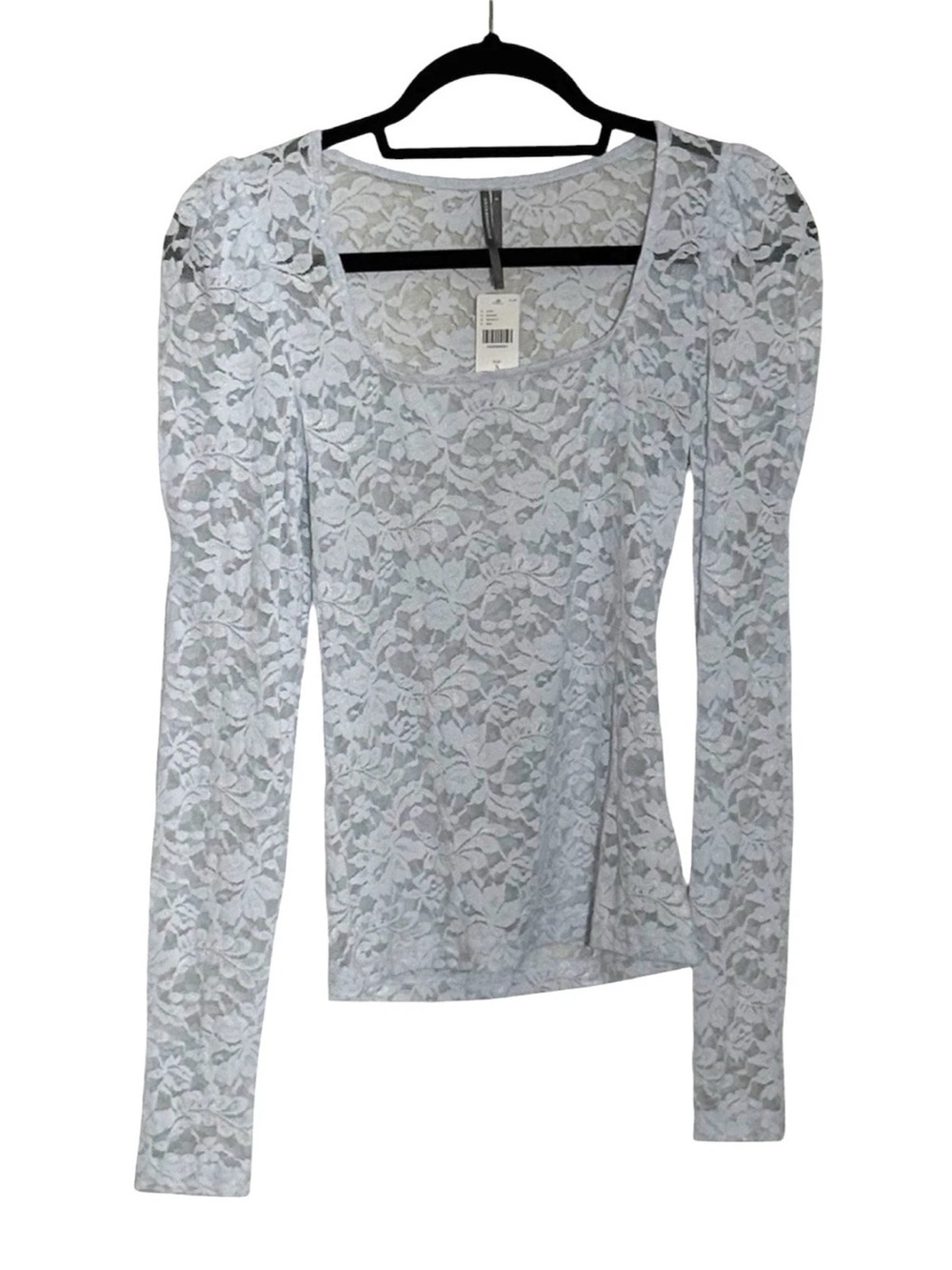 By Anthropologie Puff Sleeve Sheer Lace Top Light Blue NWT Size Small